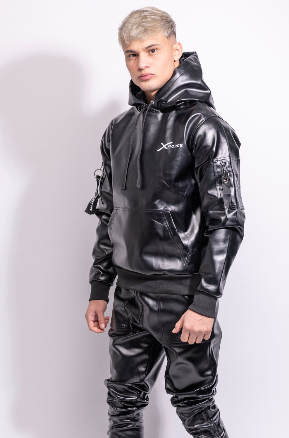 x-force flight hoodie I black I vegan leather