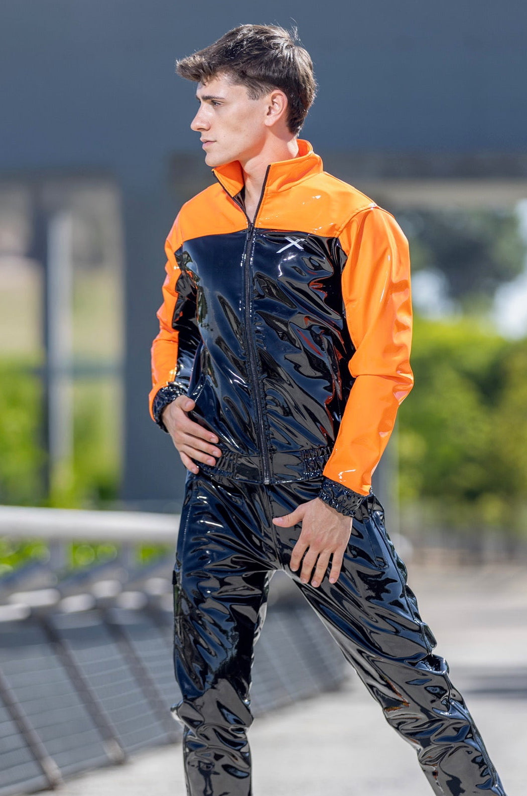 PHOENIX Set Black/Orange PVC PRO – Glossy Neon Tracksuit