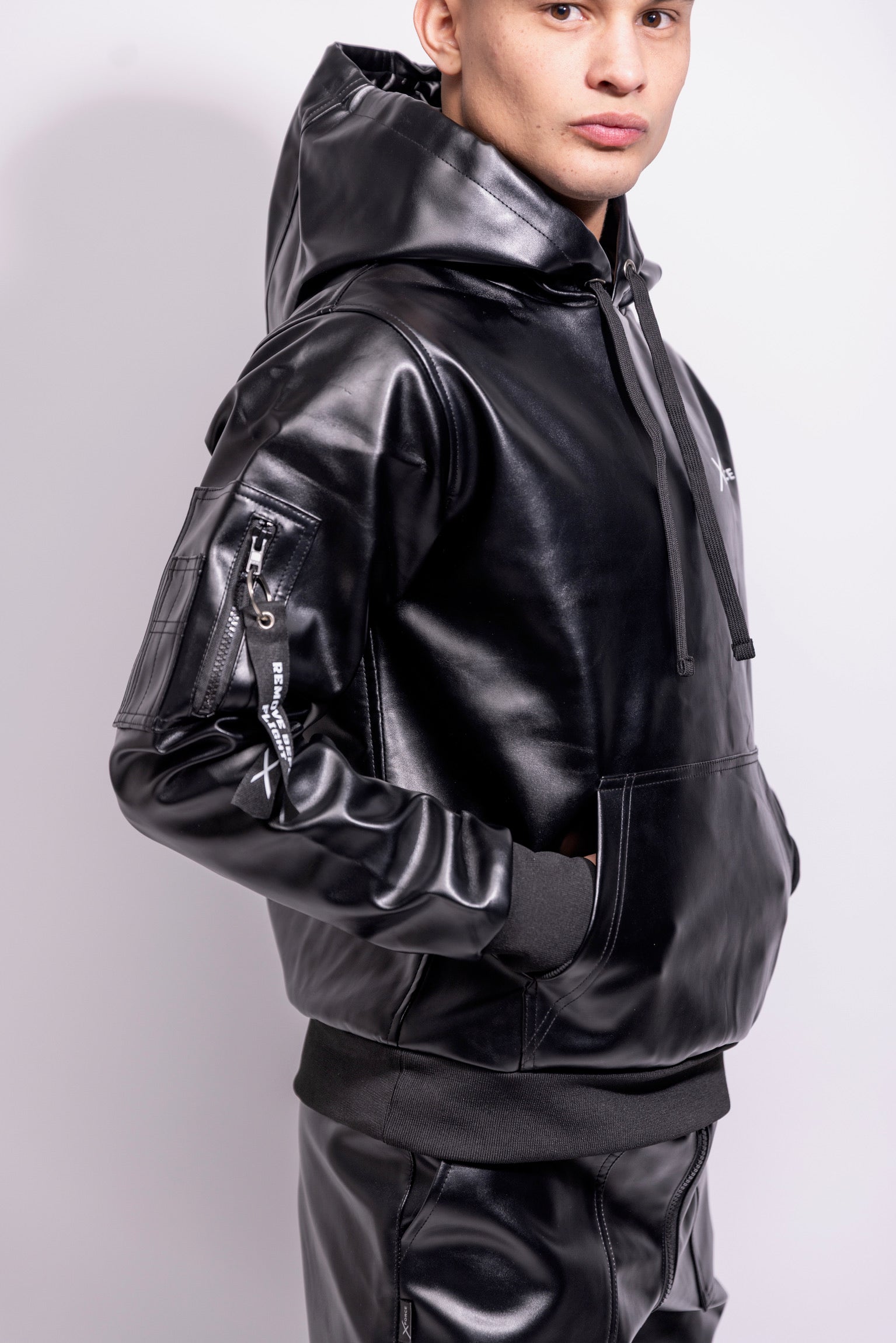 x-force flight hoodie I black I vegan leather