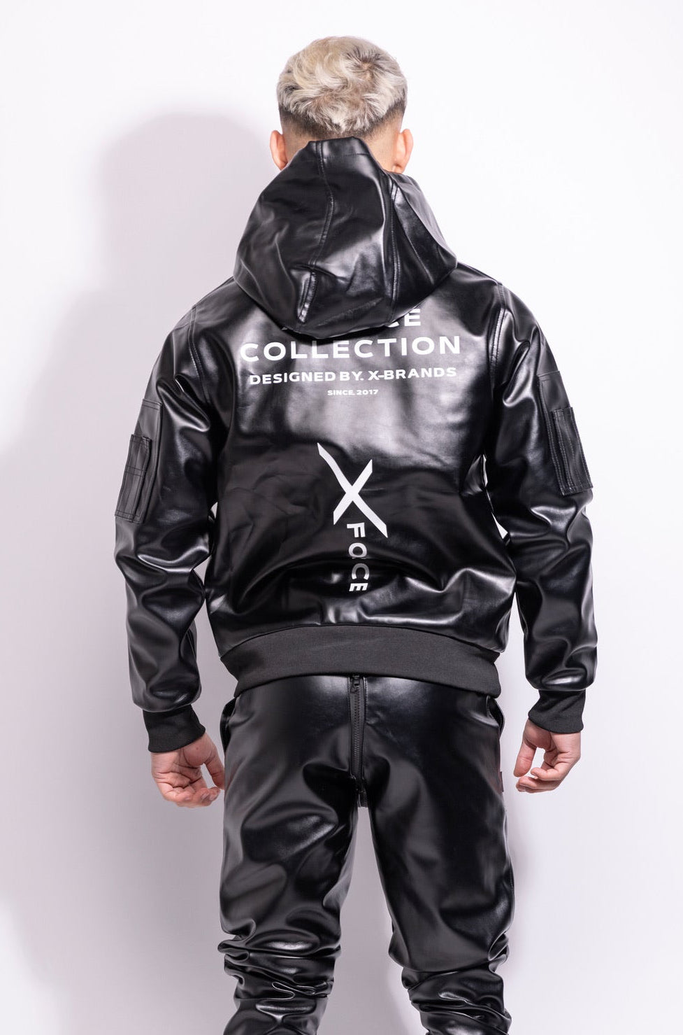 x-force flight hoodie I black I vegan leather