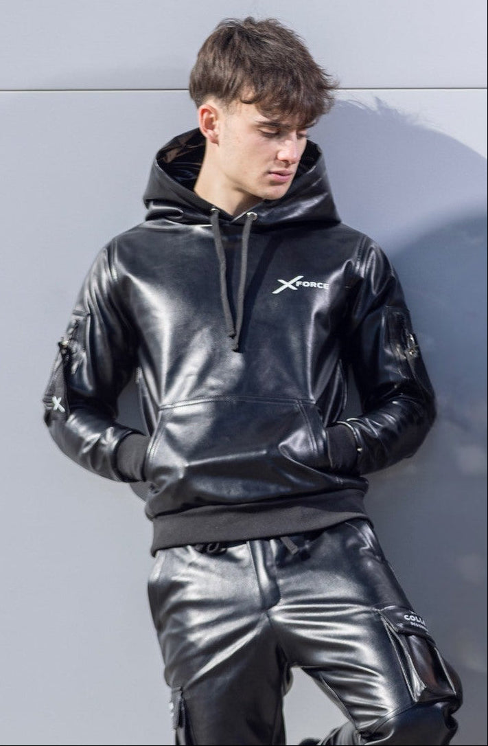 x-force flight hoodie I black I vegan leather