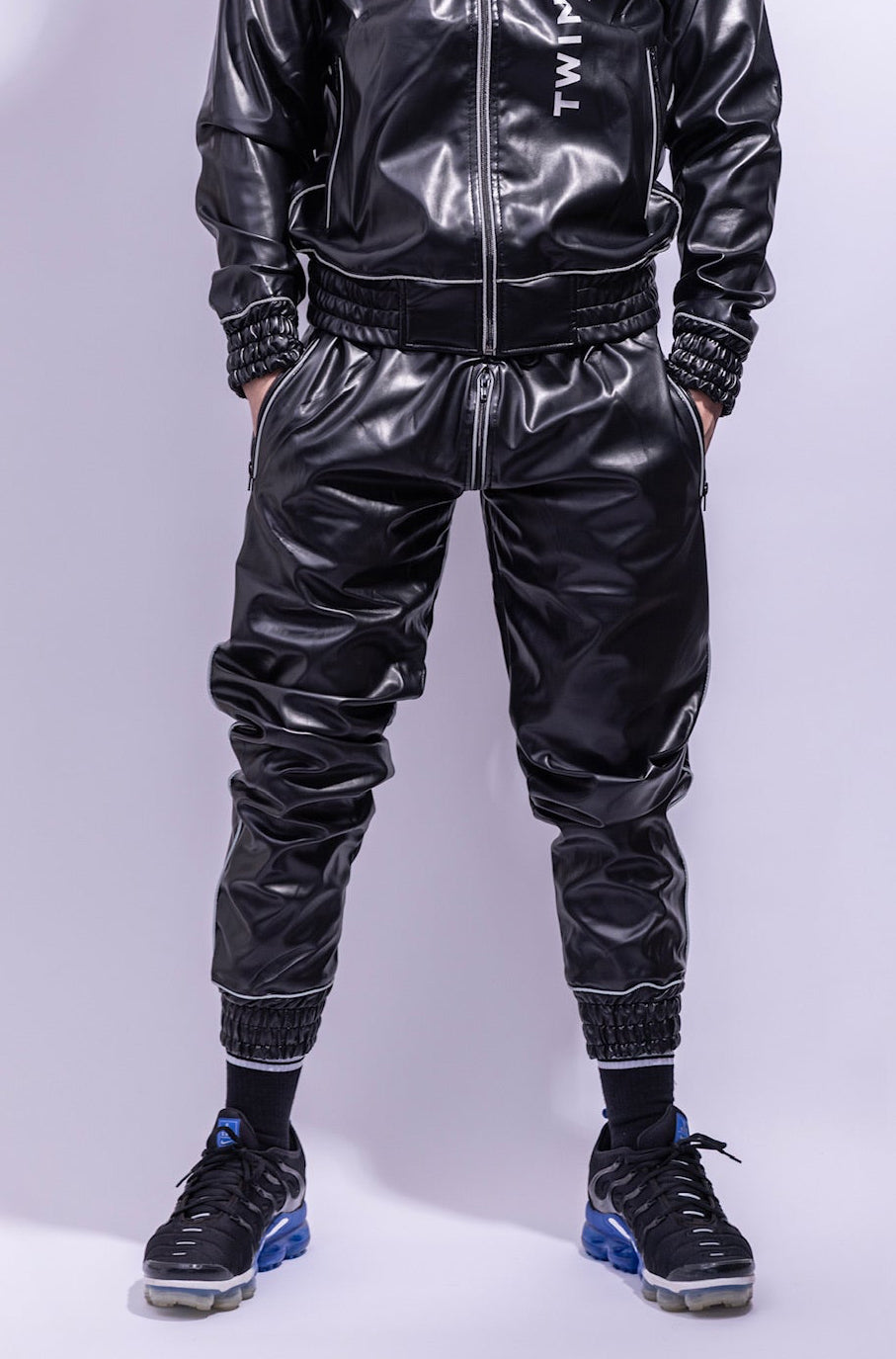 x frame pants I black/reflective I vegan leather