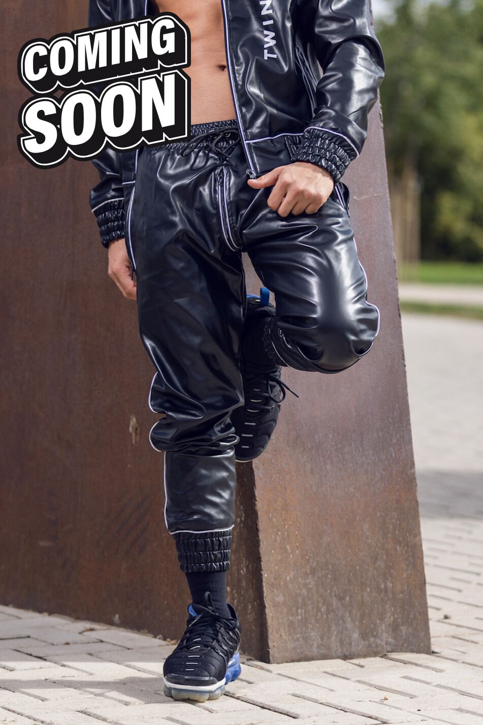 x frame pants I black/white I vegan leather