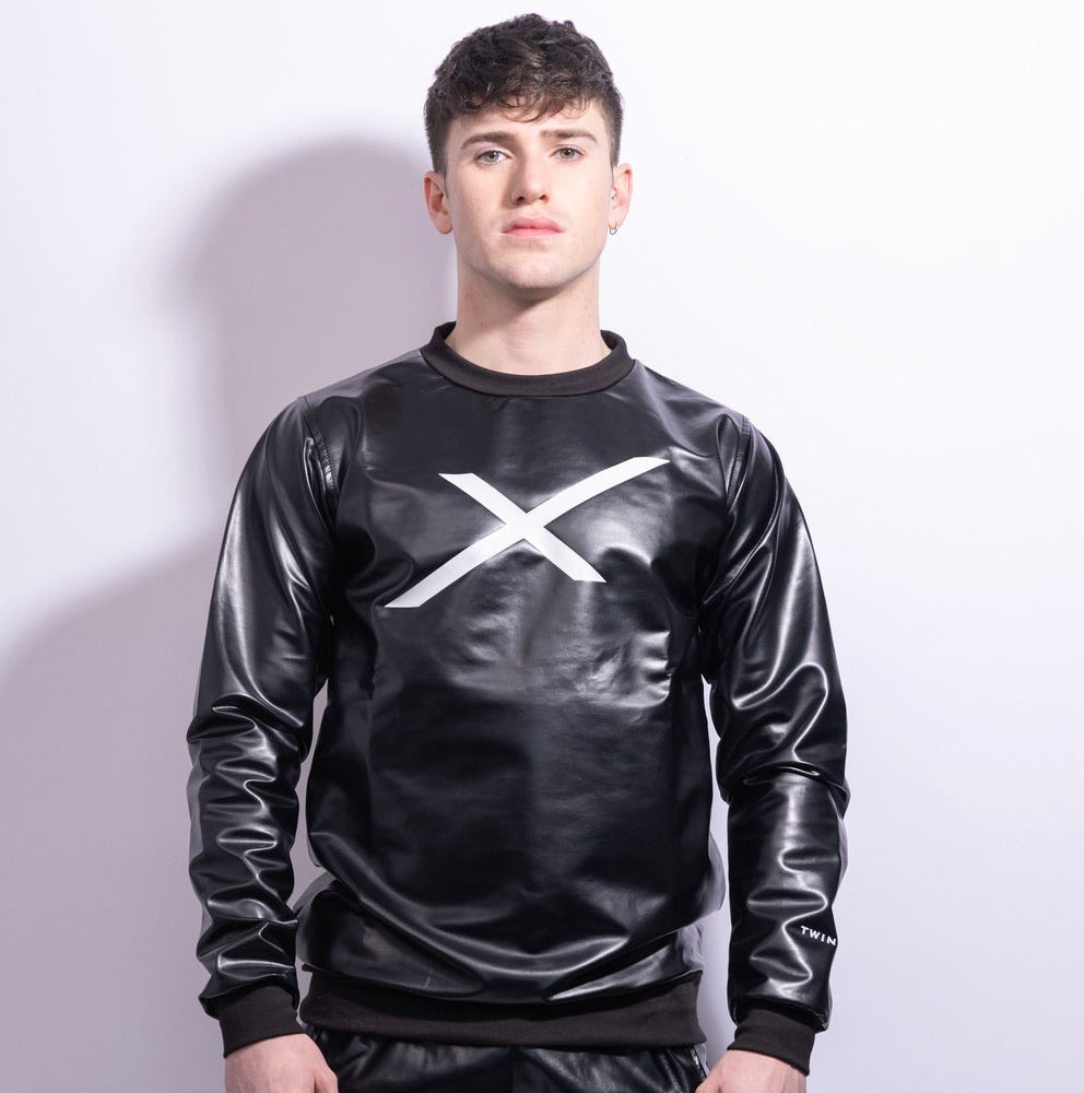 Adonis Pullover Black Vegan Leather – Oversized X Statement Top
