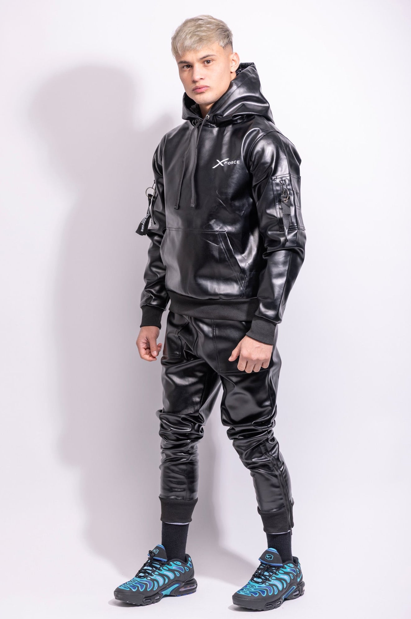x-force flight hoodie I black I vegan leather