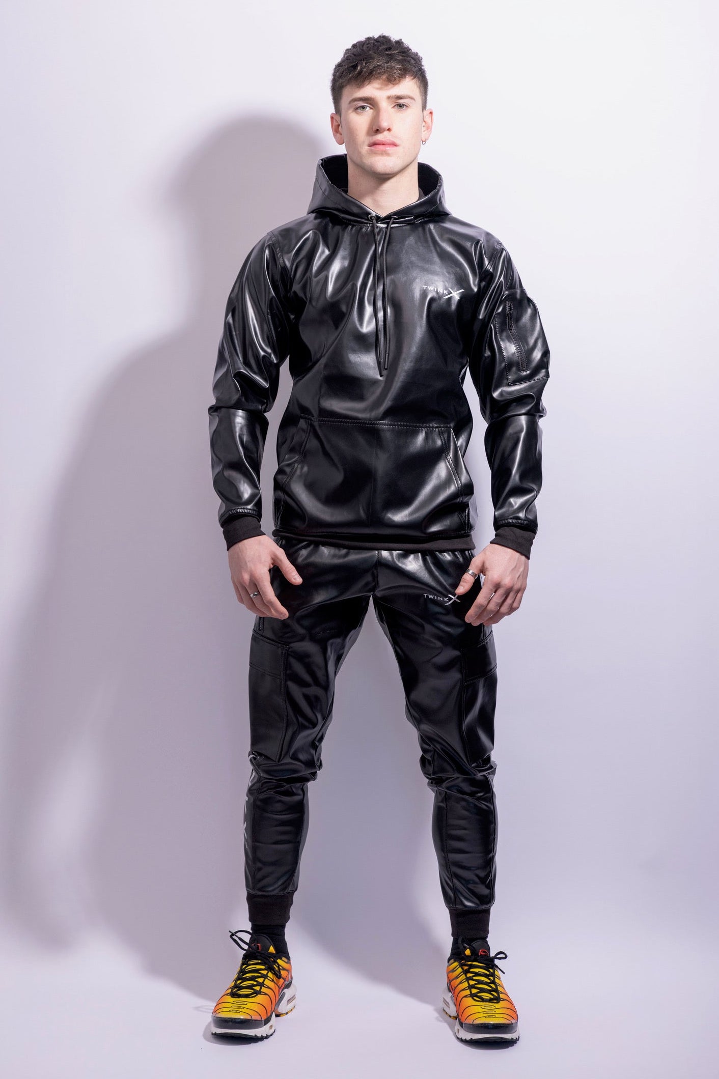 Adonis Hoodie Black Vegan Leather – Structured Statement Hoodie