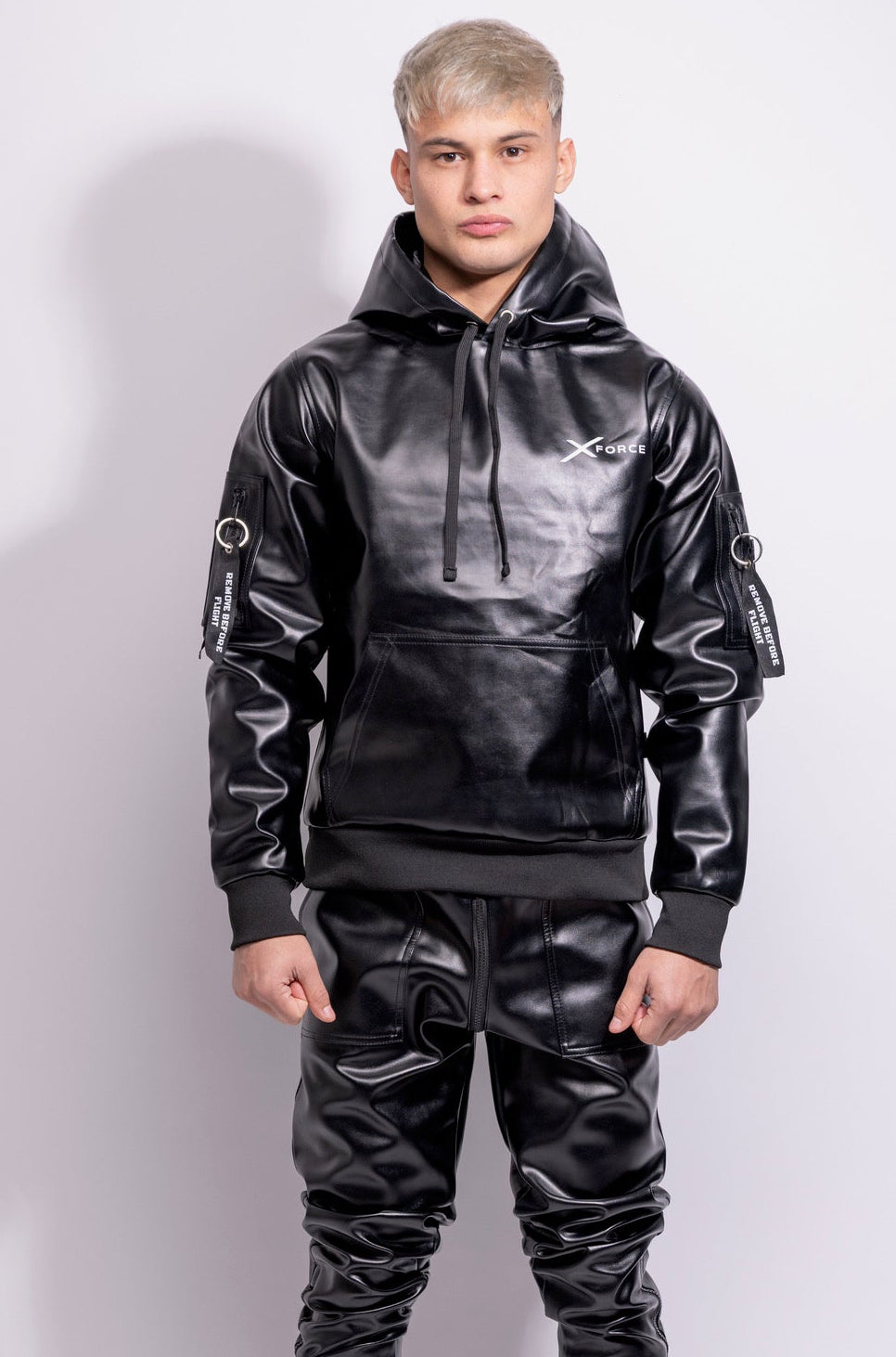 x-force flight hoodie I black I vegan leather