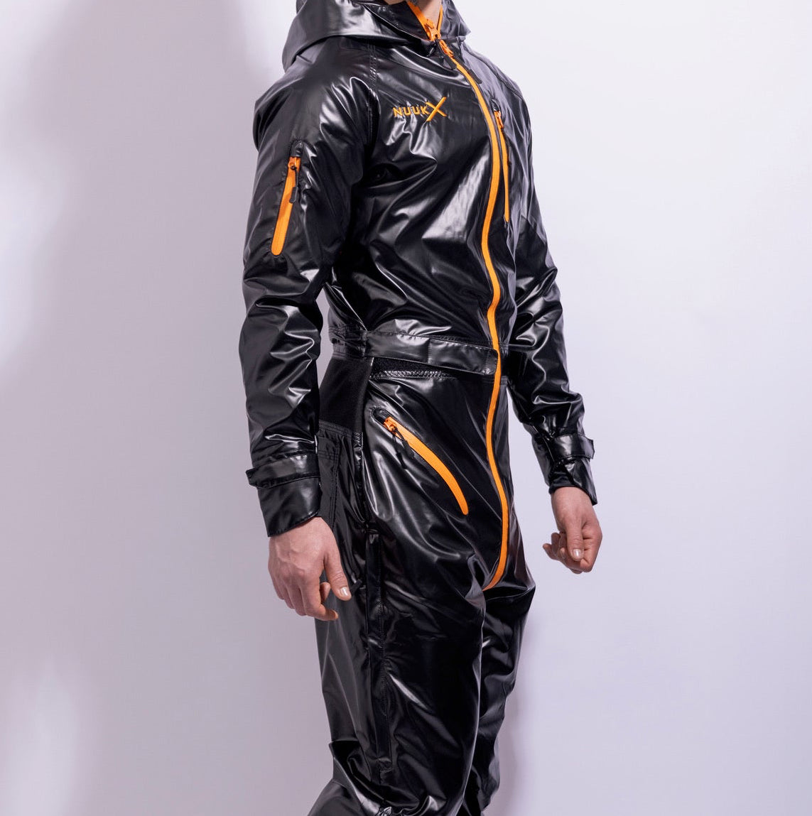 COME.X.PLAY FULLSUIT – ICED BLACK / NEON ORANGE NYLON PRO | KINK X