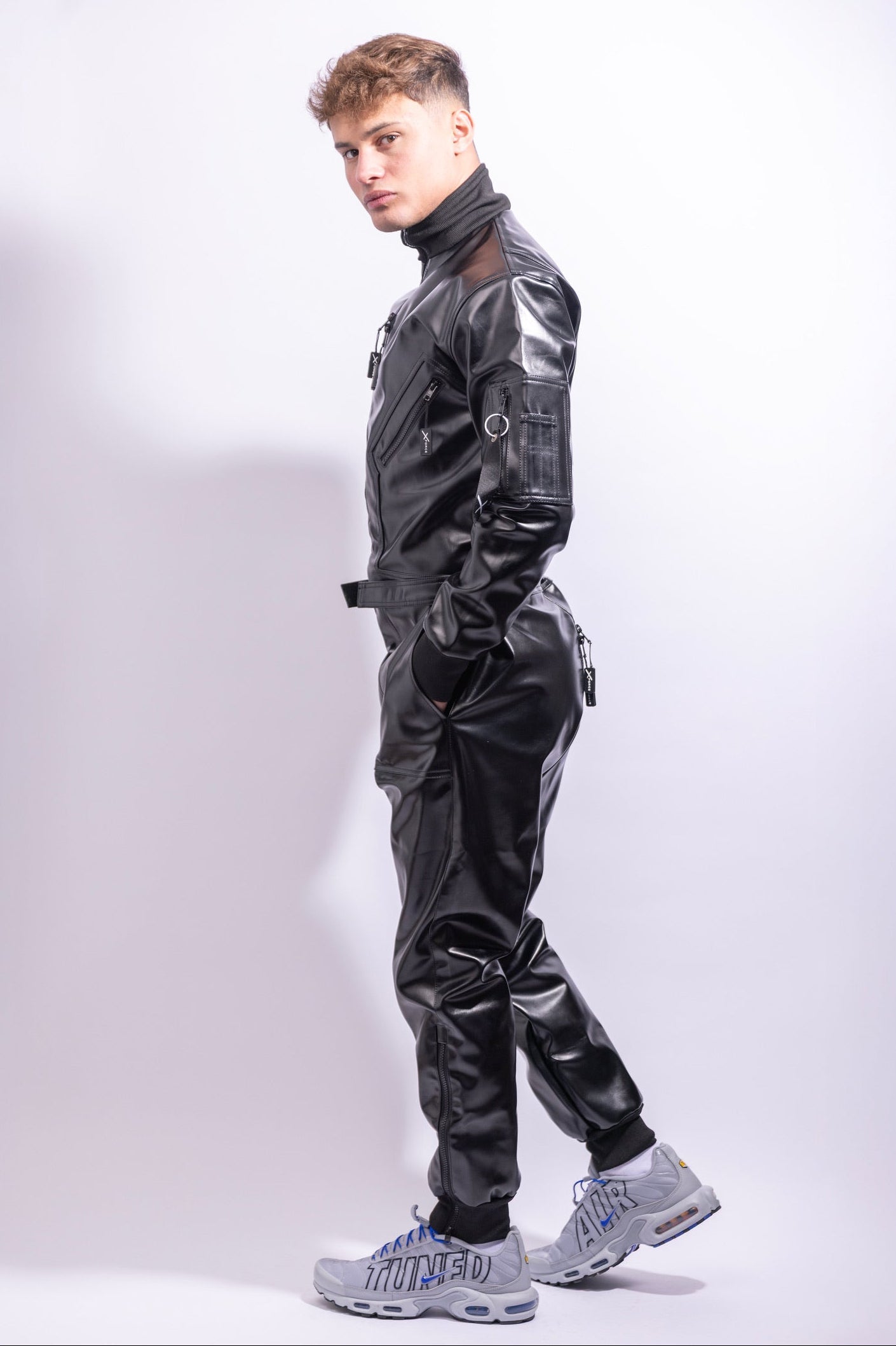 X-FORCE Flight Suit Black – Vegan Leather Pilot One-Piece
