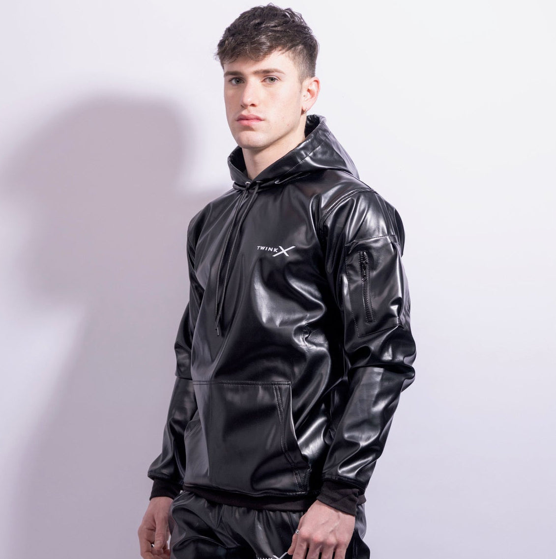 Adonis Hoodie Black Vegan Leather – Structured Statement Hoodie