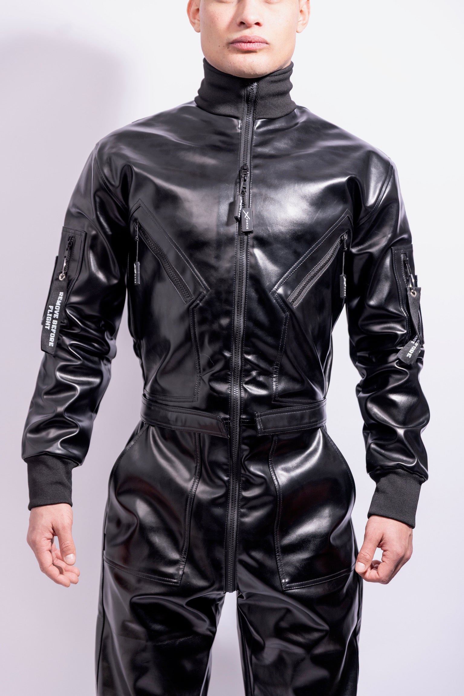 X-FORCE Flight Suit Black – Vegan Leather Pilot One-Piece
