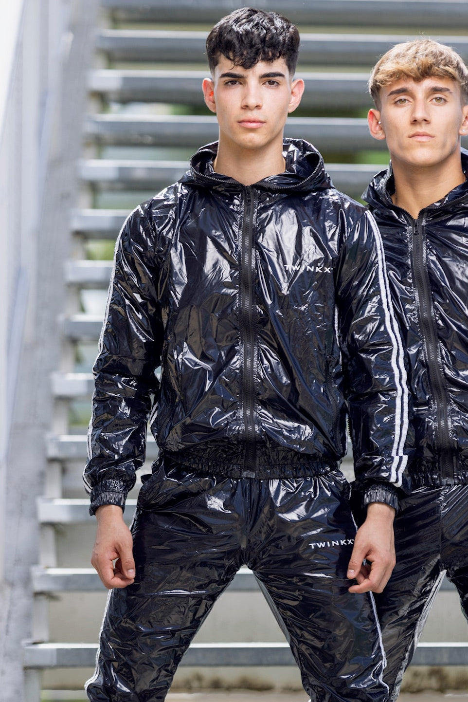 HERO Jacket Black White Nylon Pro – Shiny Athletic Zip Hoodie