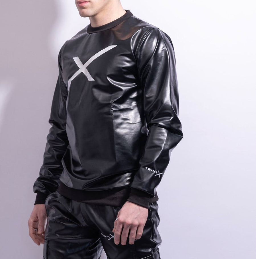 Adonis Pullover Black Vegan Leather – Oversized X Statement Top