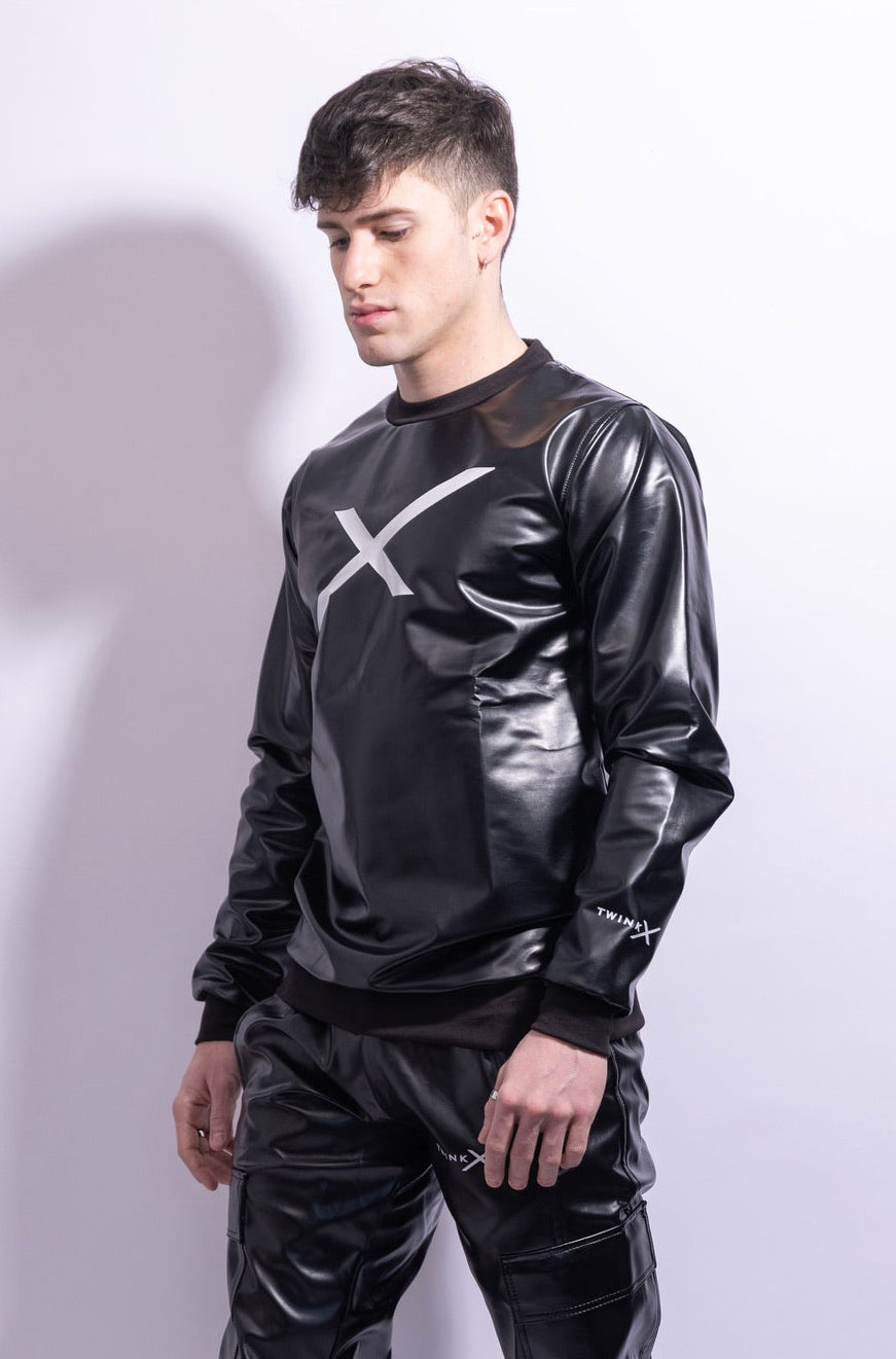 Adonis Pullover Black Vegan Leather – Oversized X Statement Top