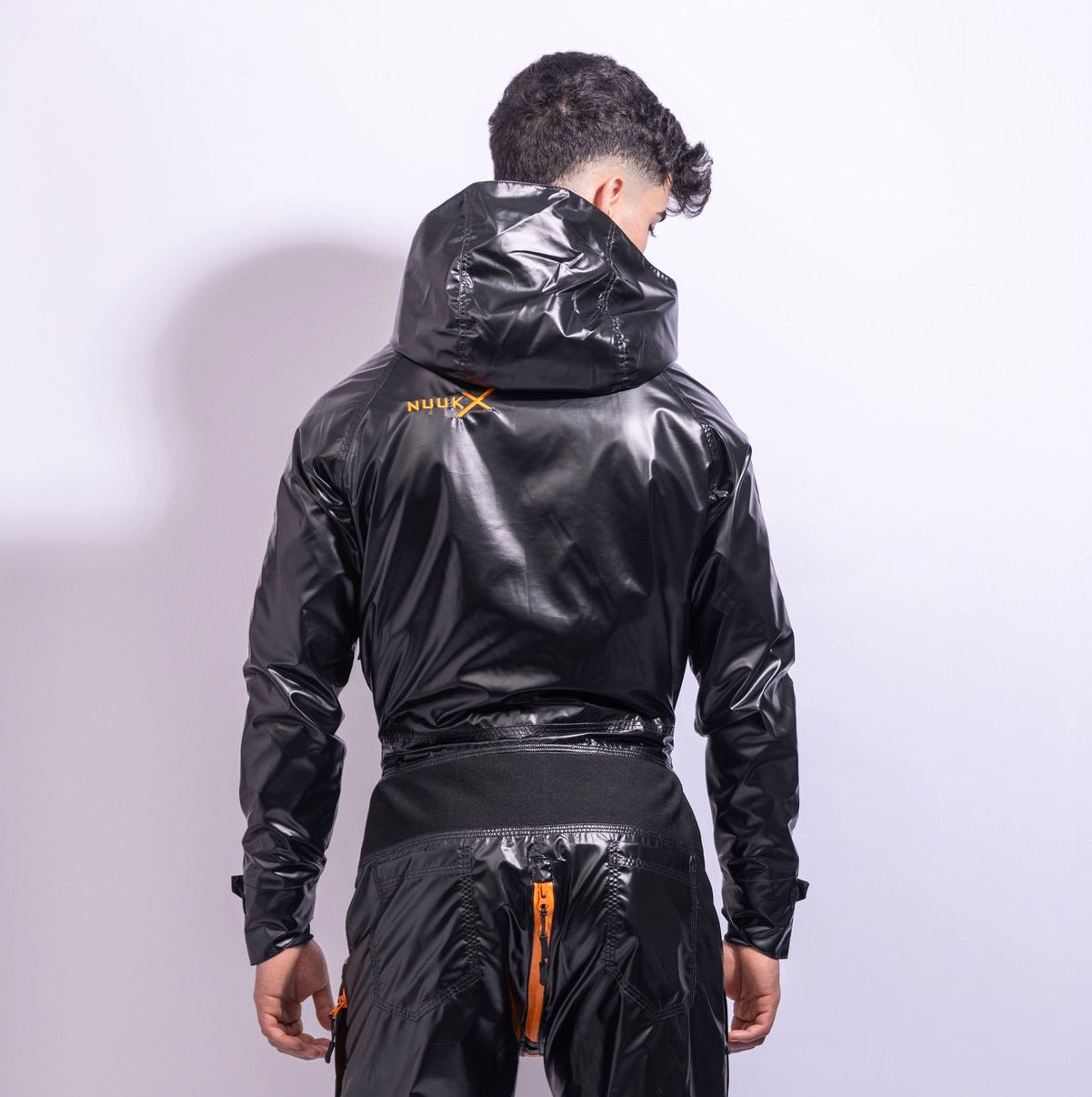 COME.X.PLAY FULLSUIT – ICED BLACK / NEON ORANGE NYLON PRO | KINK X
