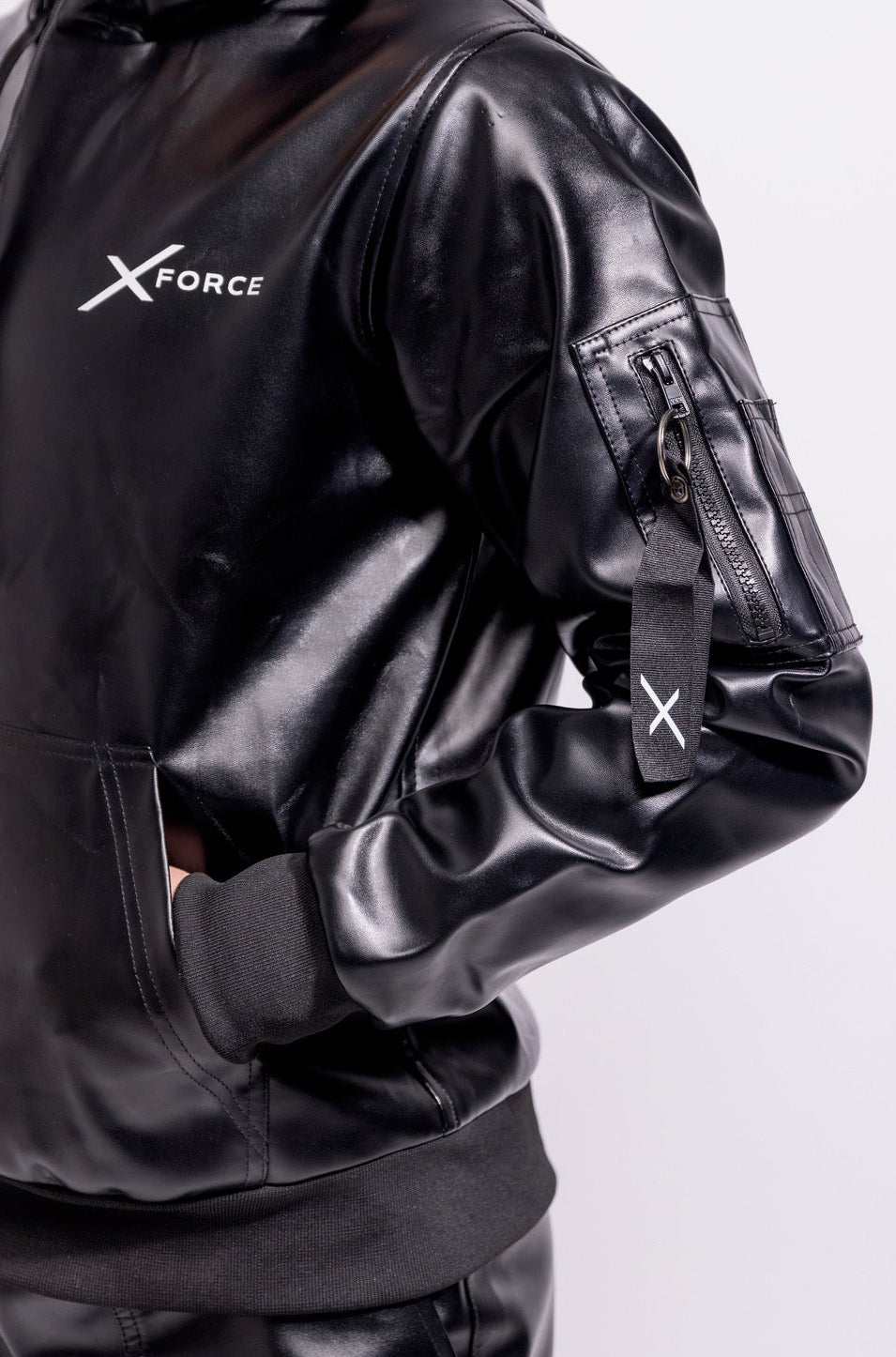x-force flight hoodie I black I vegan leather