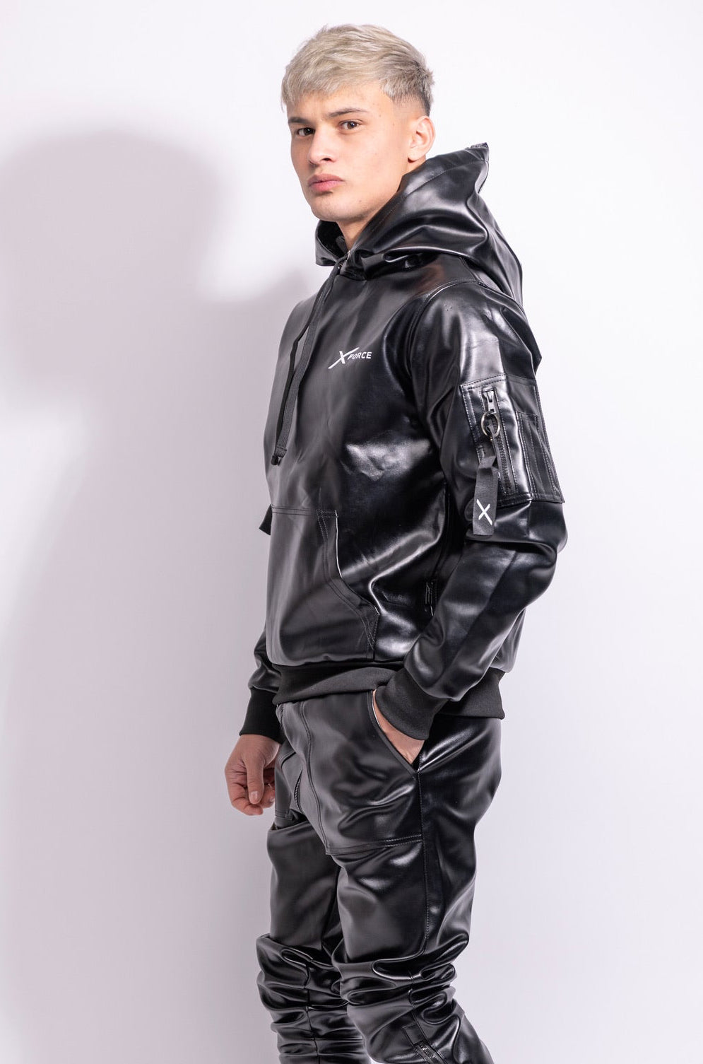 x-force flight hoodie I black I vegan leather