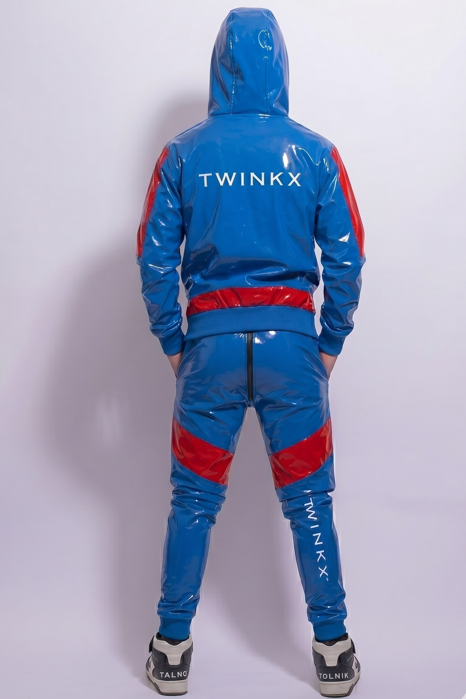 TWINKX PVCジャケットとパンツセット DATEMATE Set Blue Red PVC PRO – Full Gloss Outfit with 3 Way Zip