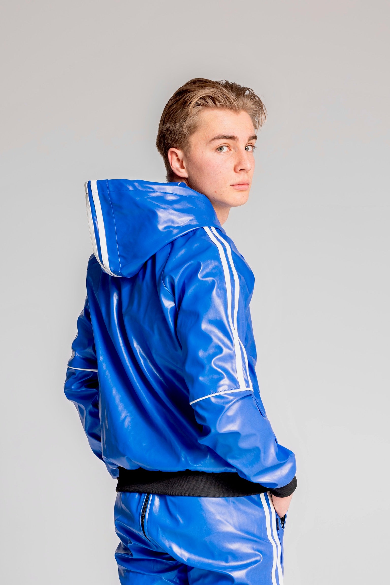 superhero jacket I blue/white I vegan leather