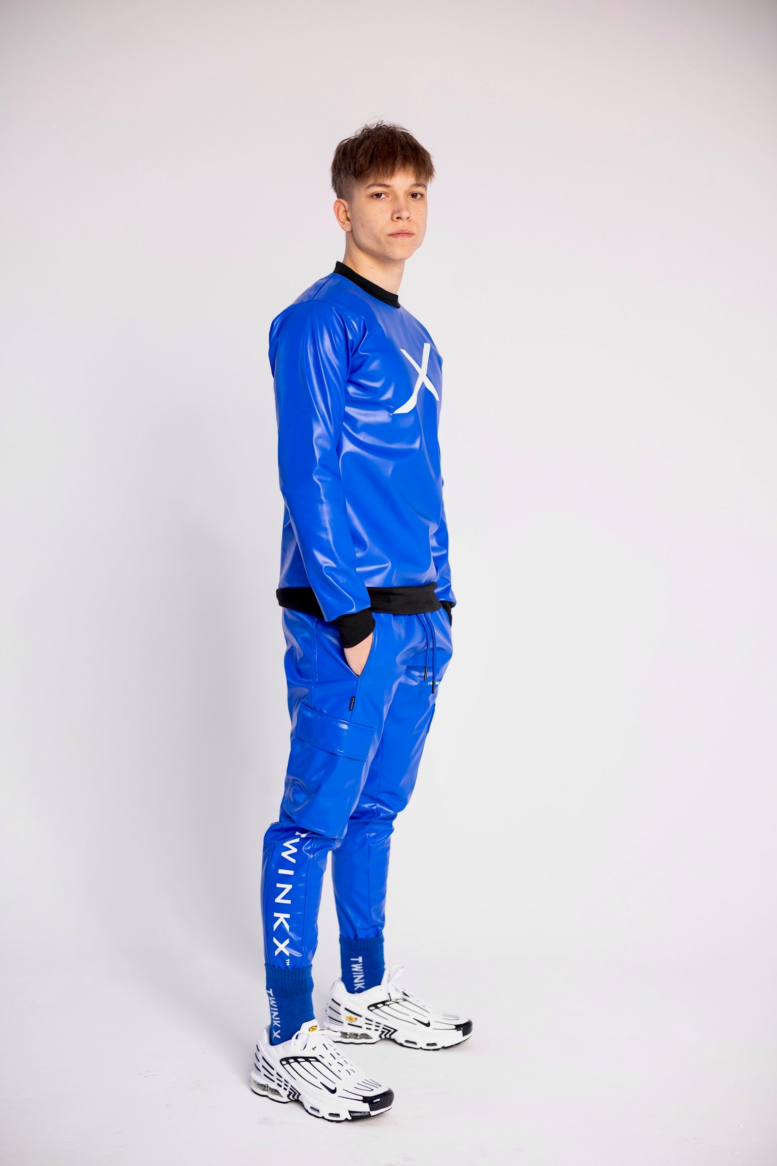 pants "adonis x sky blue vegan leather"