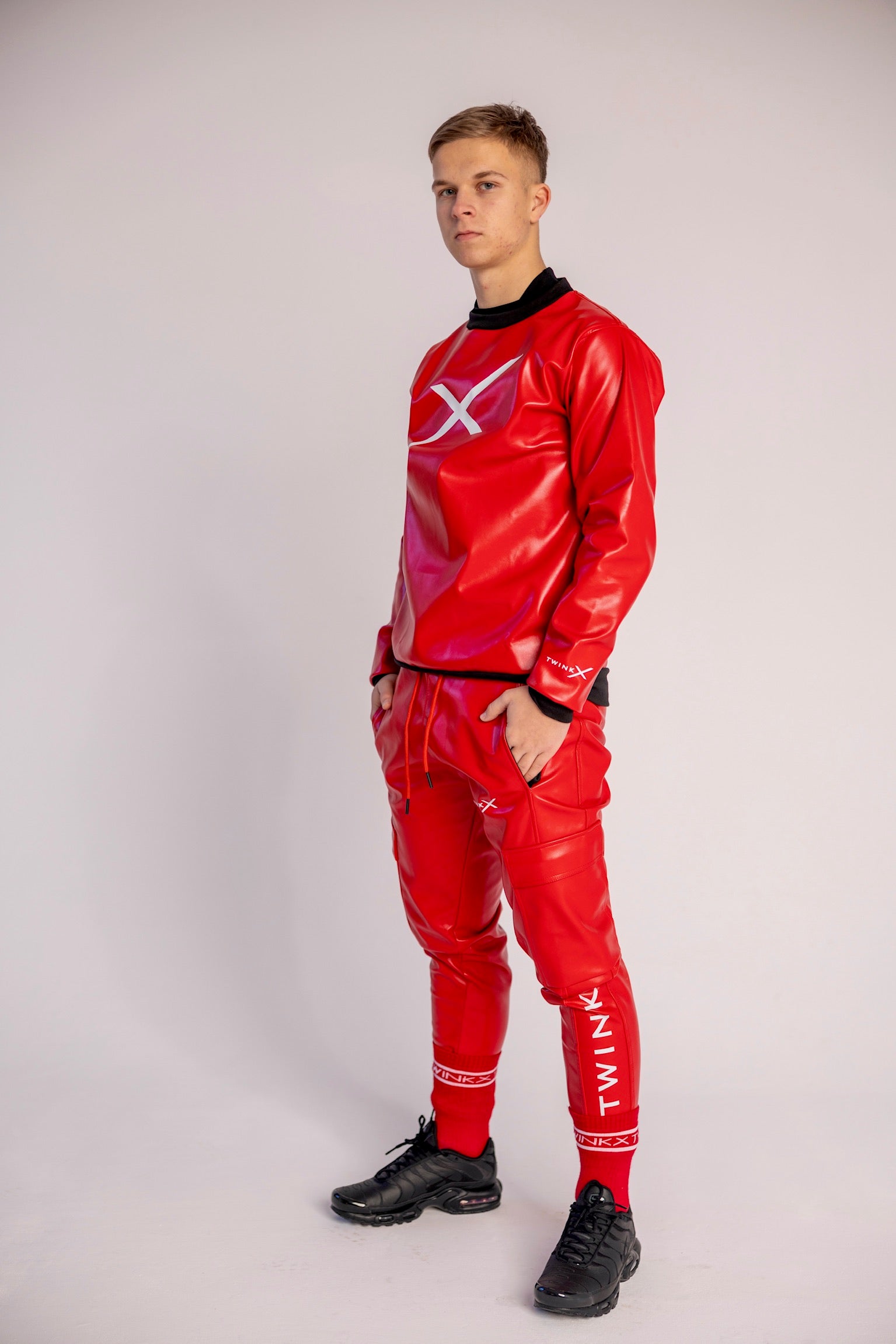 pants "adonis x fire red vegan leather"