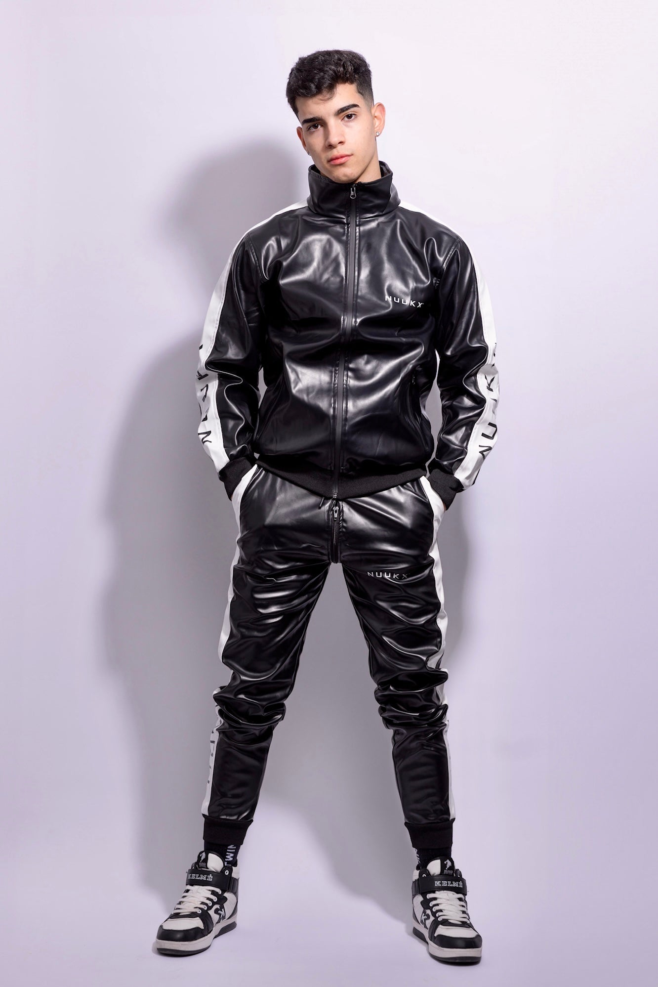 midnight tuned jacket I black/white I vegan leather