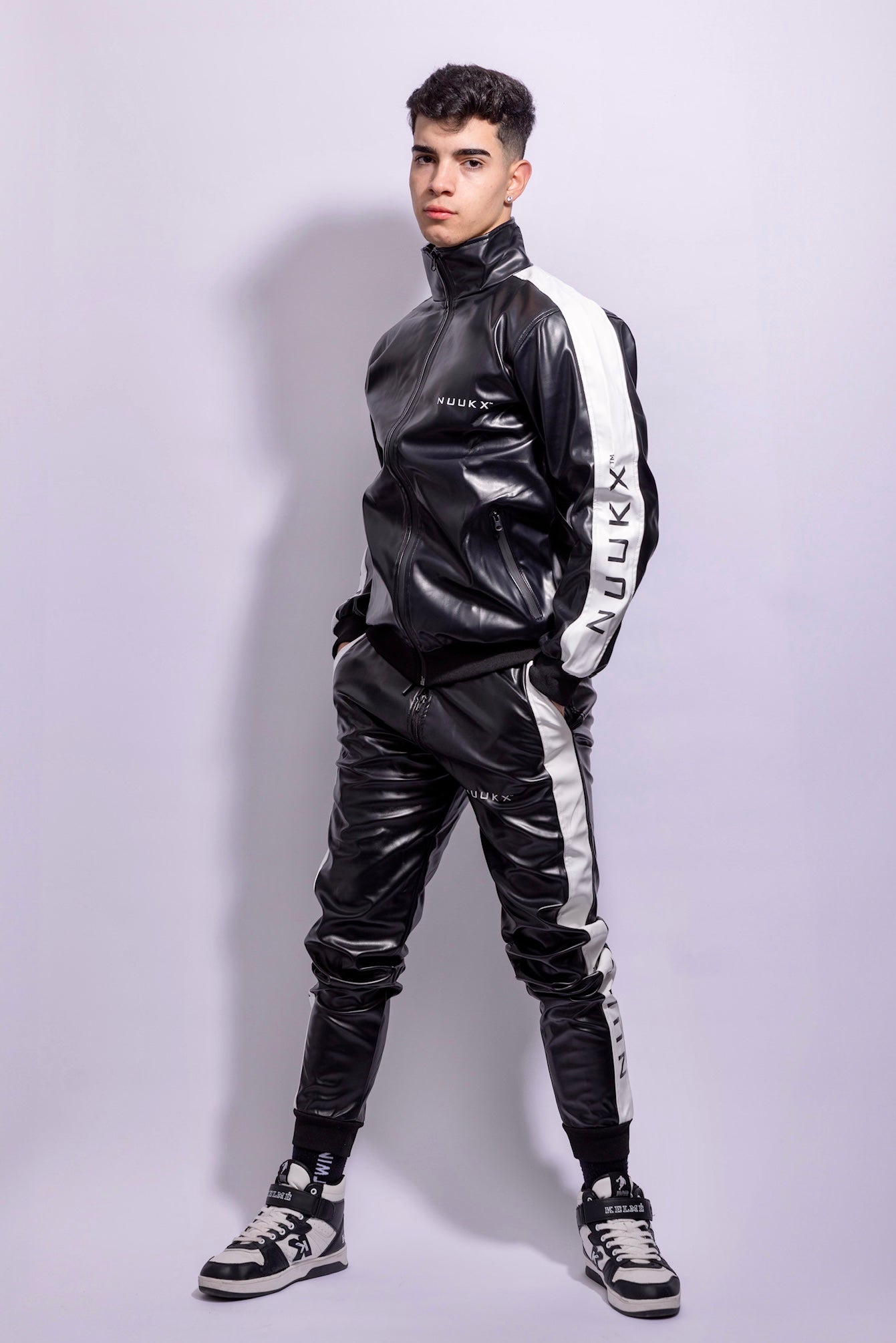 midnight tuned pants I black/white I vegan leather