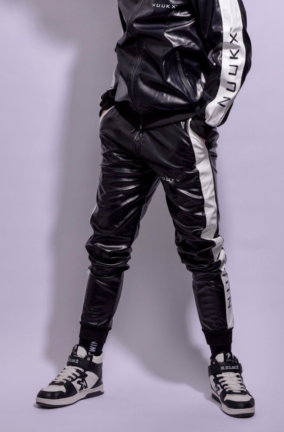 midnight tuned pants I black/white I vegan leather