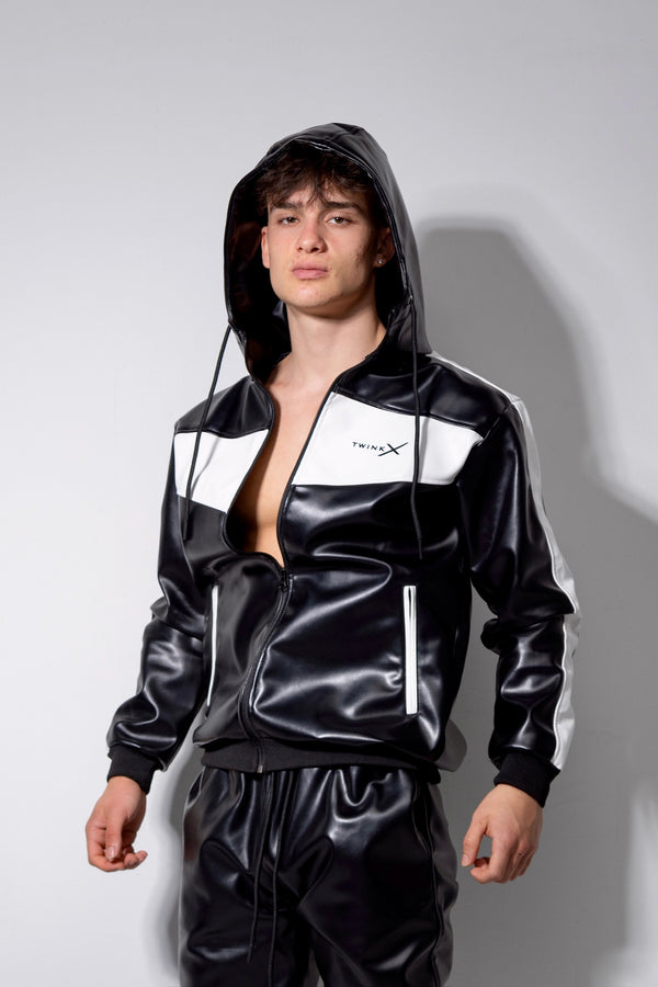 elite x night jacket I black/white I vegan leather