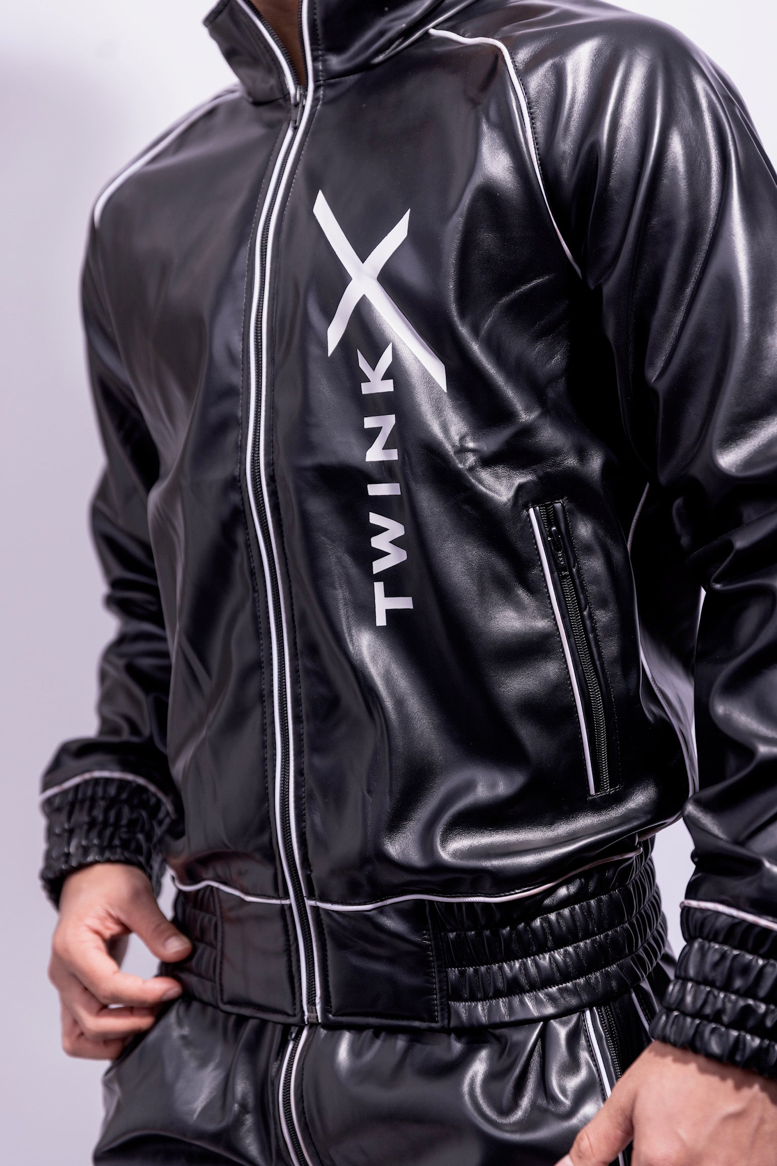 X-FRAME Jacket Black/White – Vegan Leather | TWINK X