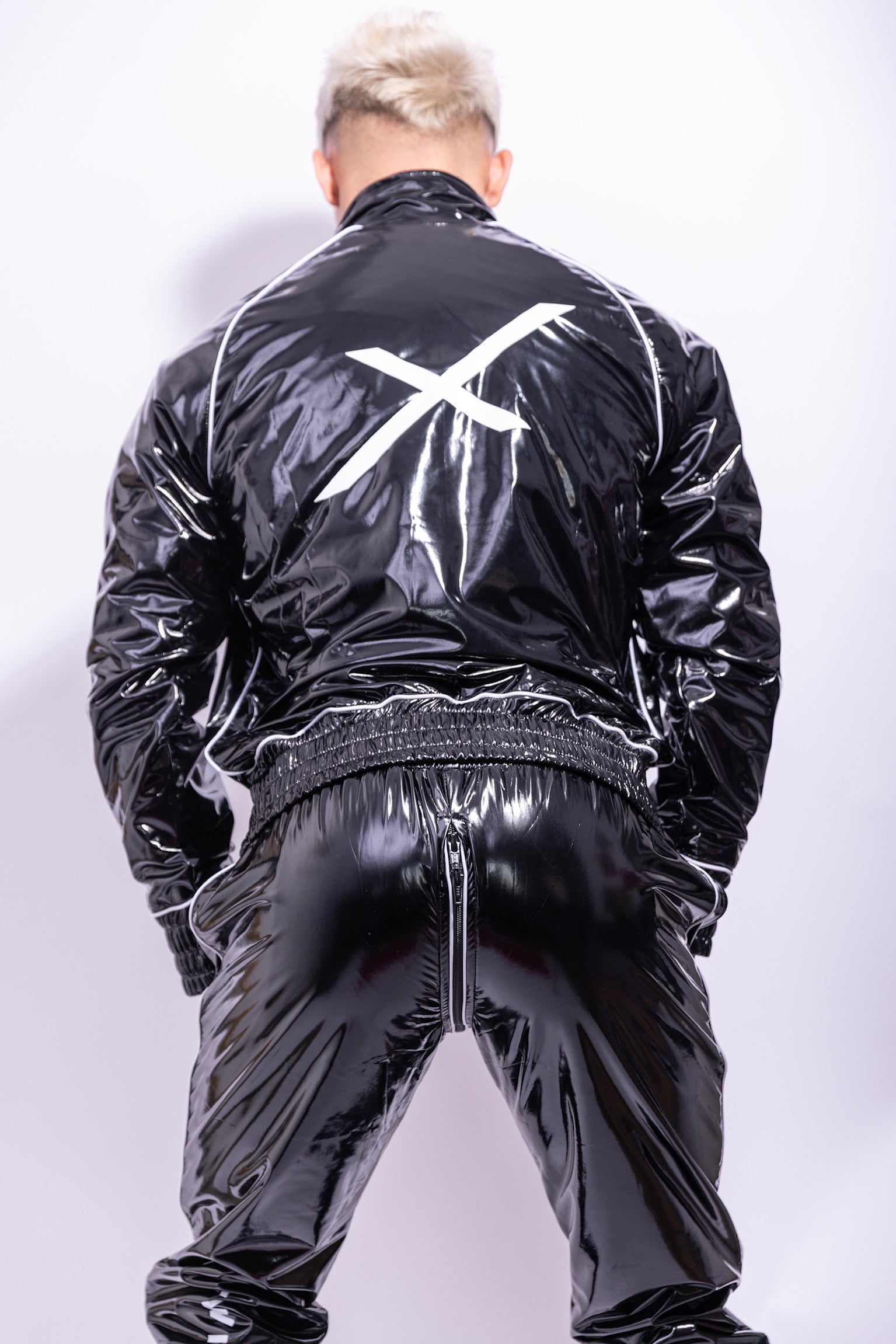 x frame pants I black/white I pvc