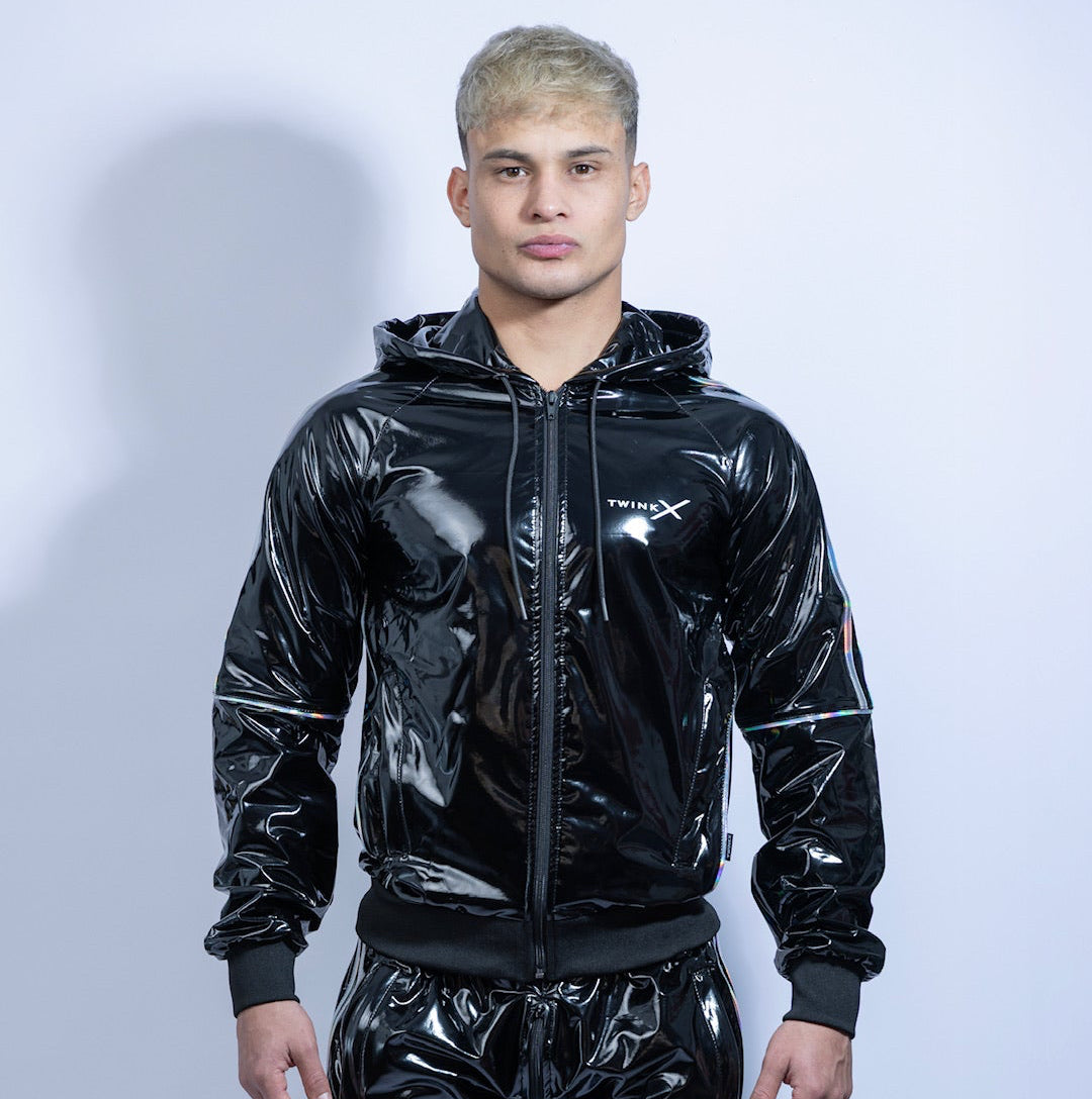 SUPERHERO PVC Jacket Black Holographic – Slim Fit Statement Jacket